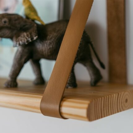 Étagère Murale Flottante 60 cm avec Sangles en Cuir