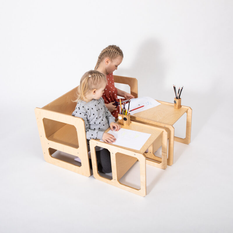 Set Table + 2 Chaises d’apprentissage en bois Montessori