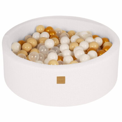 Piscine à balles ronde en velours blanc – 90x30 cm avec 200 balles colorées