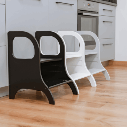 Tabouret marchepied à hauteur ajustable – Bois noir naturel