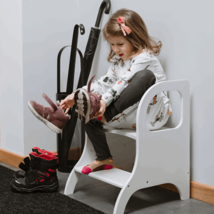 Tabouret marchepied à hauteur ajustable – Bois blanc naturel