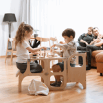 Tabouret marchepied à hauteur ajustable – Bois naturel