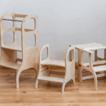 Tabouret marchepied à hauteur ajustable – Bois naturel
