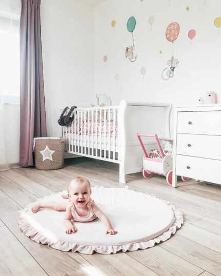 Tapis de jeu rond avec volant – Velours rose doux