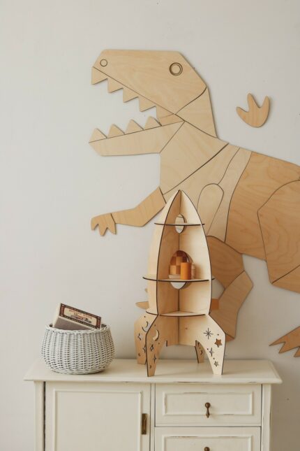 Dinosaure T-Rex – Décoration murale en bois naturel