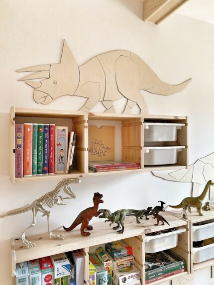 Dinosaure Triceratops - Décoration Murale en Bois Naturel