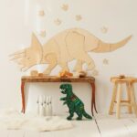 Dinosaure Triceratops - Décoration Murale en Bois Naturel