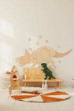 Dinosaure Triceratops - Décoration Murale en Bois Naturel