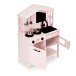 Cuisine en bois pour enfant rose avec micro-ondes, évier et accessoires
