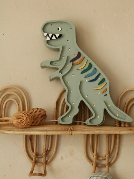 Lampe Dinosaure T‑Rex – Bois Massif & LED Blanc Chaud