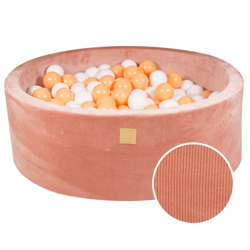 Piscine à balles ronde en velours abricot – 90x30 cm avec 200 balles blanches et oranges Piscine à balles ronde en velours abricot – 90x30 cm avec 200 balles blanches et oranges