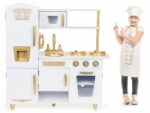Grande cuisine en bois blanche et or pour enfants – Image 11