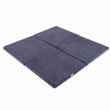 Tapis de Jeu Carré pour Bébé en Velours Bleu-Gris Premium