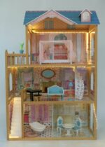 Maison de poupée Emily en bois à 3 étages avec lumières LED
