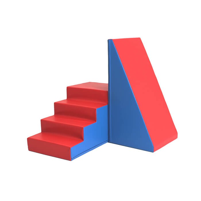 soft-play-step-and-slide-set-blue-and-red-dd8c52ee.jpg Parcours de Motricité en Mousse - avec Escaliers et Toboggan - Rouge et Bleu – Image 1
