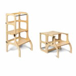 Tour d’apprentissage Montessori 2‑en‑1 convertible en table – Bois naturel – Image 5