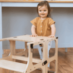 Tour d'Apprentissage Montessori en Bois Premium – Table Convertible 2-en-1 - Bois Naturel – Image 7