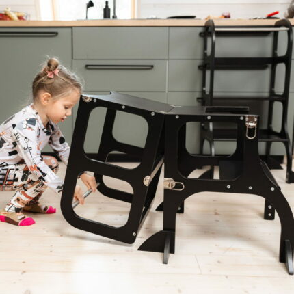 Tour d'Apprentissage Montessori - Convertible 2-en-1 - Noir - avec Extra support pieds